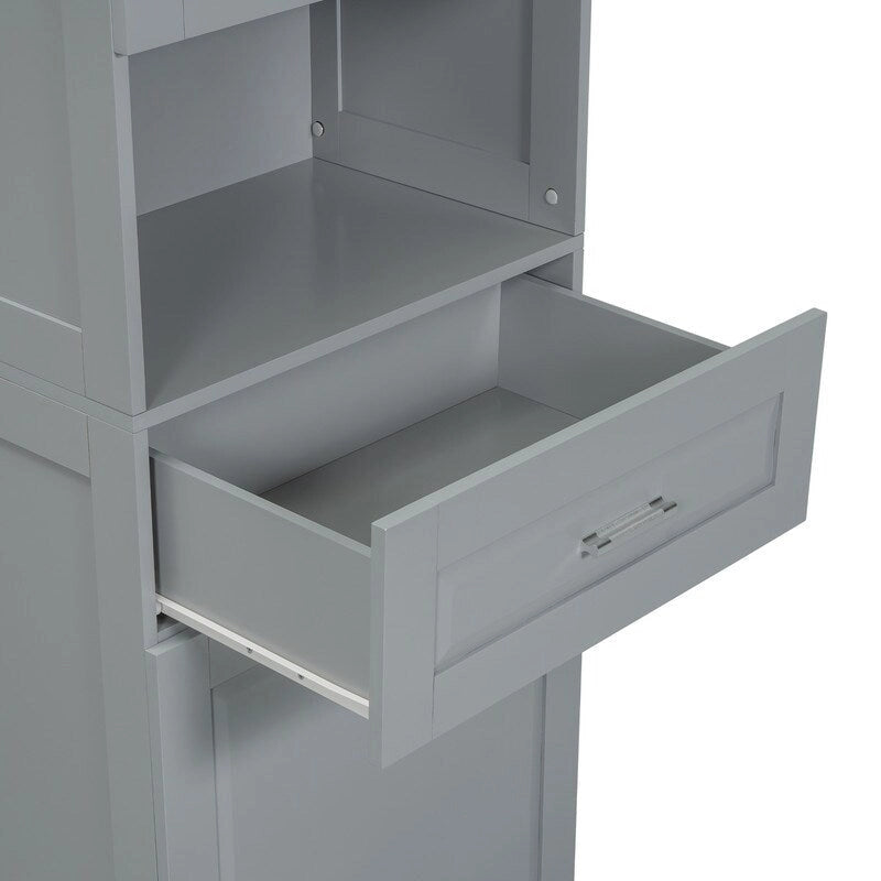 Mobile contenitore da bagno autoportante da 70 pollici con cesto portabiancheria a scomparsa, cassetto e ripiano regolabile