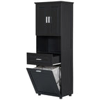 Mobile contenitore da bagno autoportante da 70 pollici con cesto portabiancheria a scomparsa, cassetto e ripiano regolabile