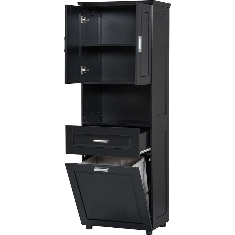 Mobile contenitore da bagno autoportante da 70 pollici con cesto portabiancheria a scomparsa, cassetto e ripiano regolabile