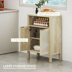 Credenza Buffet con Mobiletto Contenitore, Credenza Moderna con 2 Ante in Rattan e Ripiano Regolabile, Tavolo Buffet Autoportante