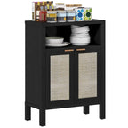 Credenza Buffet con Mobiletto Contenitore, Credenza Moderna con 2 Ante in Rattan e Ripiano Regolabile, Tavolo Buffet Autoportante