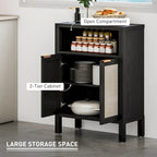 Credenza Buffet con Mobiletto Contenitore, Credenza Moderna con 2 Ante in Rattan e Ripiano Regolabile, Tavolo Buffet Autoportante