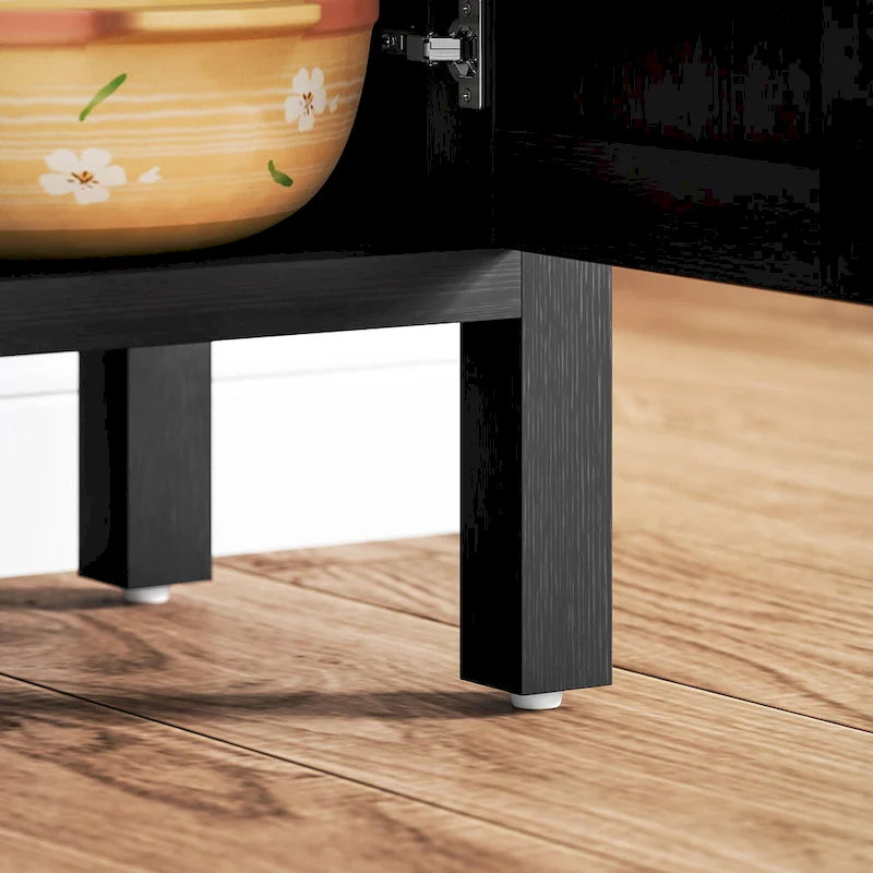 Credenza Buffet con Mobiletto Contenitore, Credenza Moderna con 2 Ante in Rattan e Ripiano Regolabile, Tavolo Buffet Autoportante