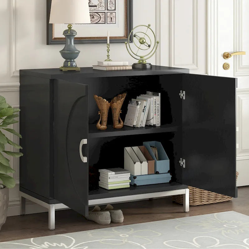 Mobile Contenitore in Legno Impiallacciato con Gambe in Metallo
