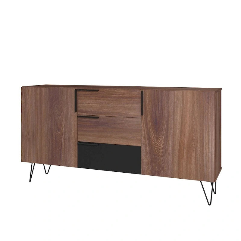 Madia Mid-Century con 4 ripiani e 3 cassetti