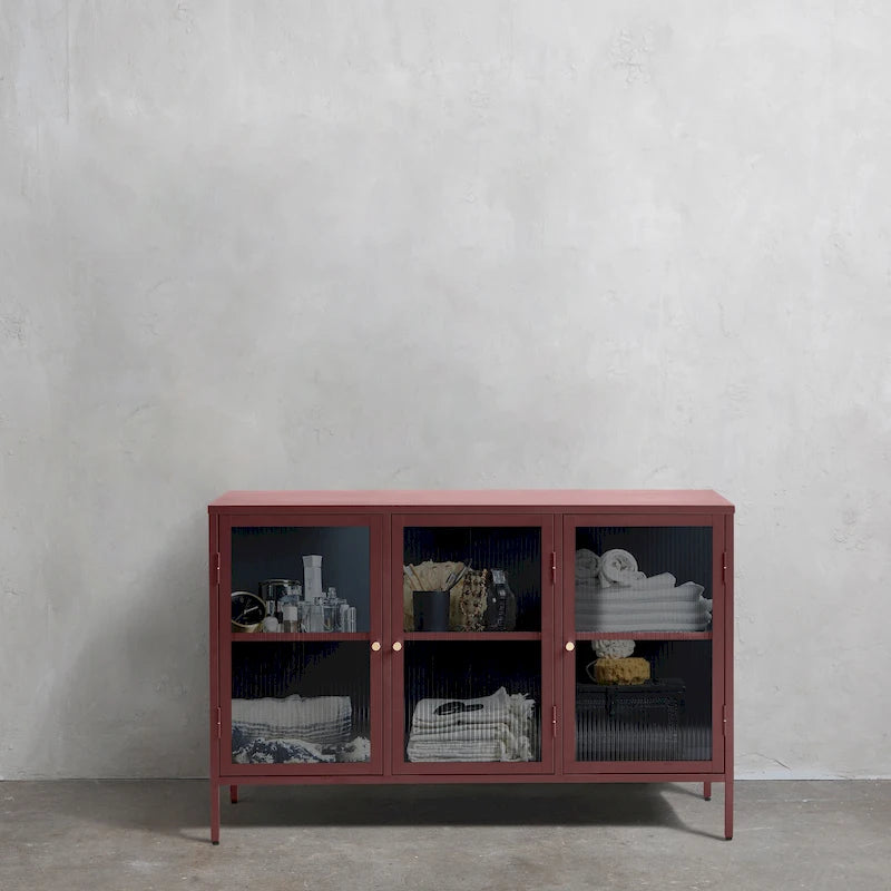 Credenza a 3 ante in metallo e vetro
