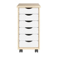 Adeptus Original Roll Cart, Solid Wood, 6 Drawer Narrow Roll Cart, Natural and White