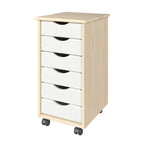 Carrello stretto a 6 cassetti in legno massello con ruote