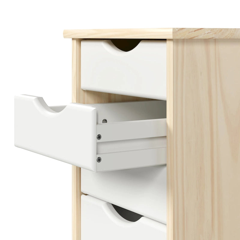 Carrello stretto a 6 cassetti in legno massello con ruote