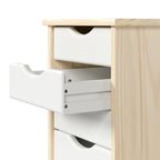 Carrello stretto a 6 cassetti in legno massello con ruote