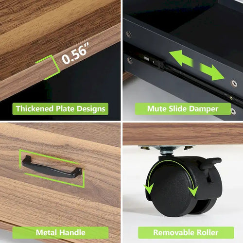 Classificatore mobile a 2 cassetti con supporto per stampante, piano d'appoggio da 43 pollici