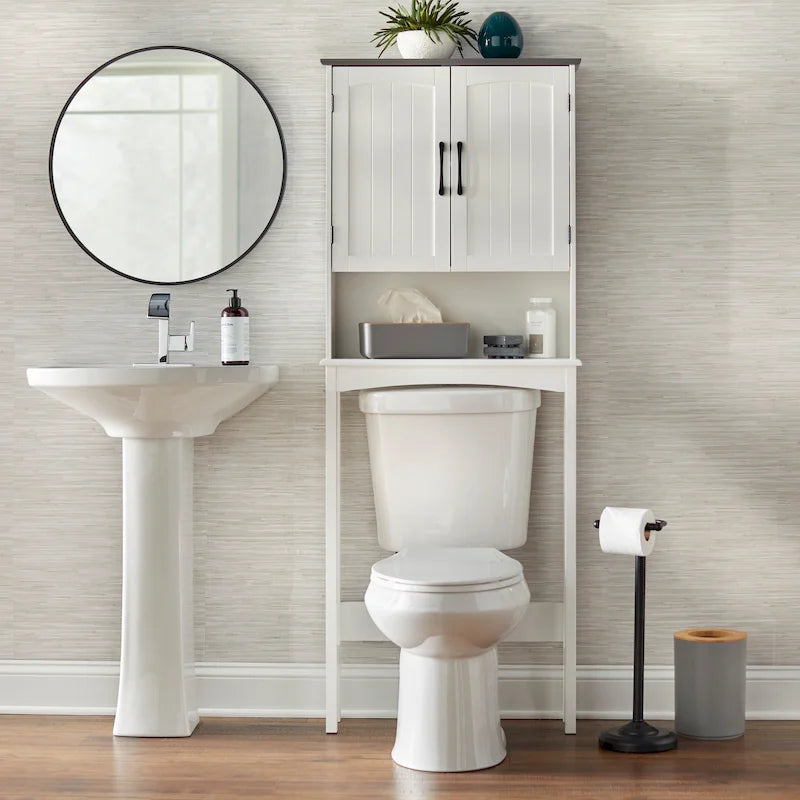 Salvaspazio da bagno con armadietto e ripiano aperto da posizionare sopra il WC