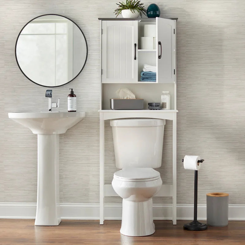 Salvaspazio da bagno con armadietto e ripiano aperto da posizionare sopra il WC