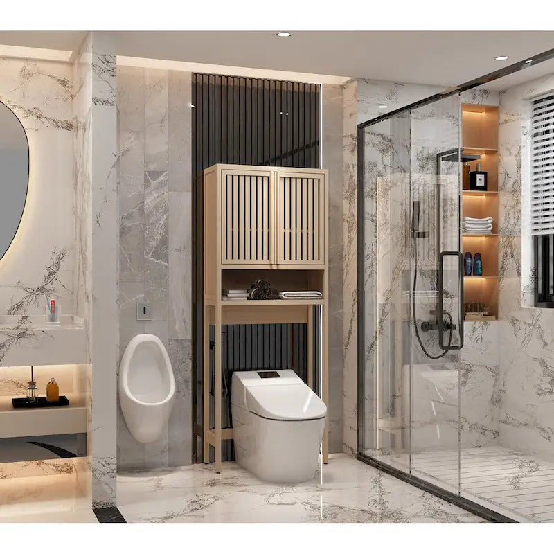 Mobiletto da bagno in bambù con ante da posizionare sopra il WC