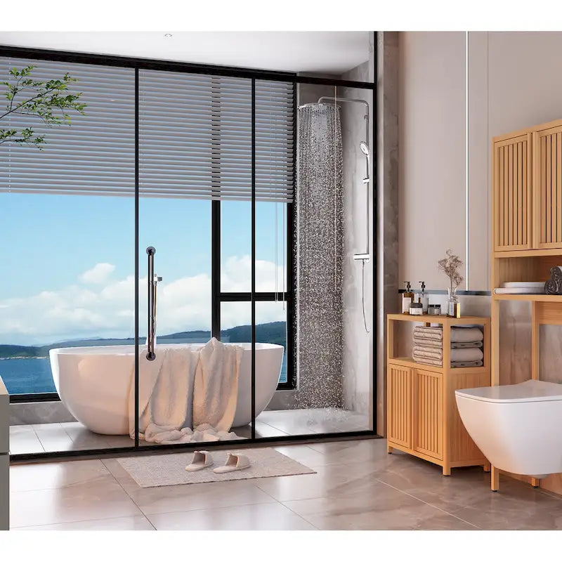 Mobiletto da bagno in bambù con ante da posizionare sopra il WC