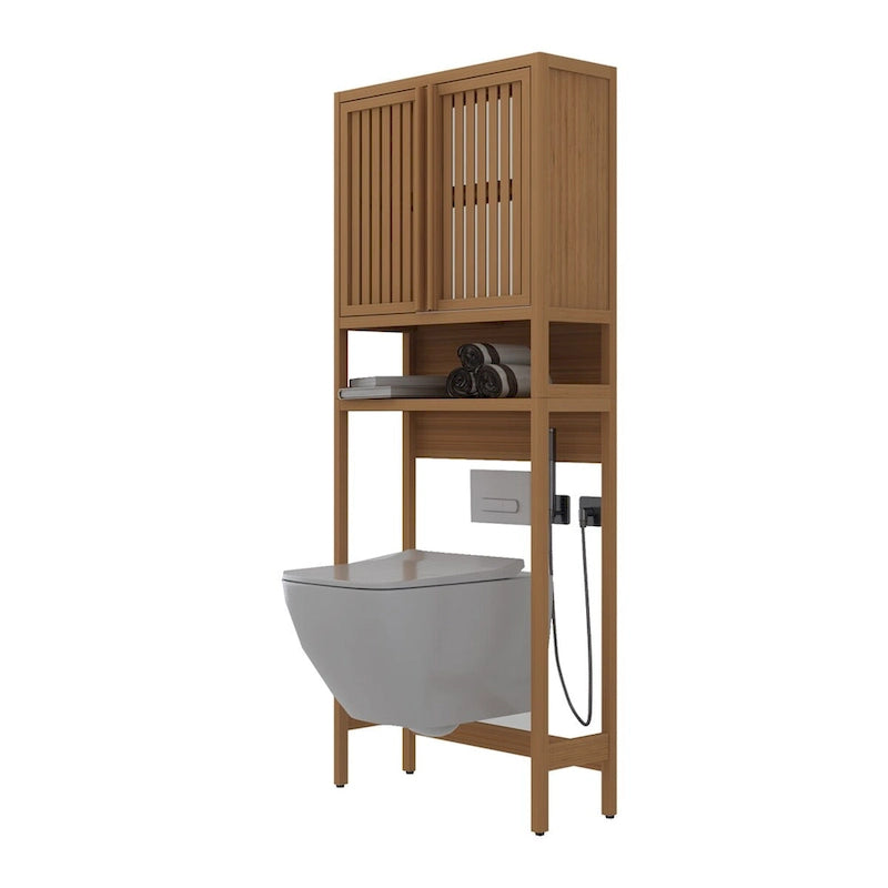 Mobiletto da bagno in bambù con ante da posizionare sopra il WC