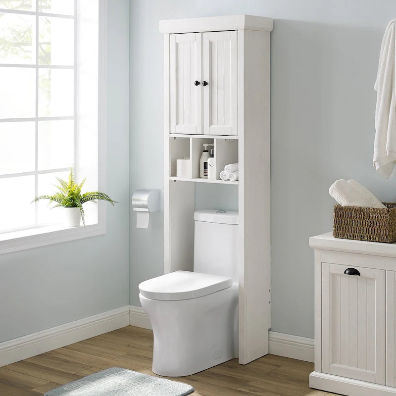 Mobiletto contenitore da bagno salvaspazio con pannello in perline - Bianco invecchiato