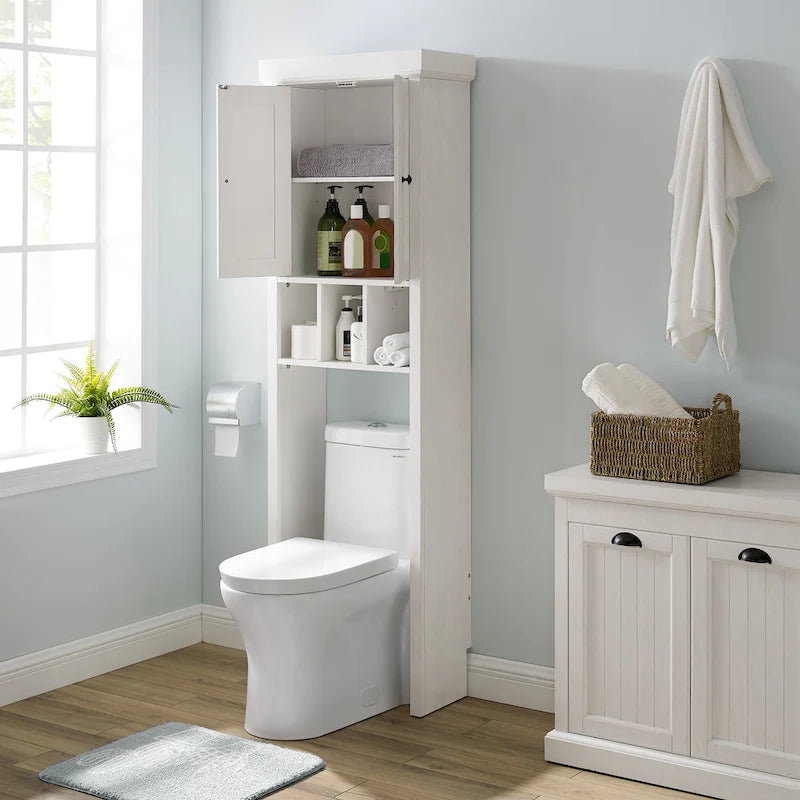Mobiletto contenitore da bagno salvaspazio con pannello in perline - Bianco invecchiato