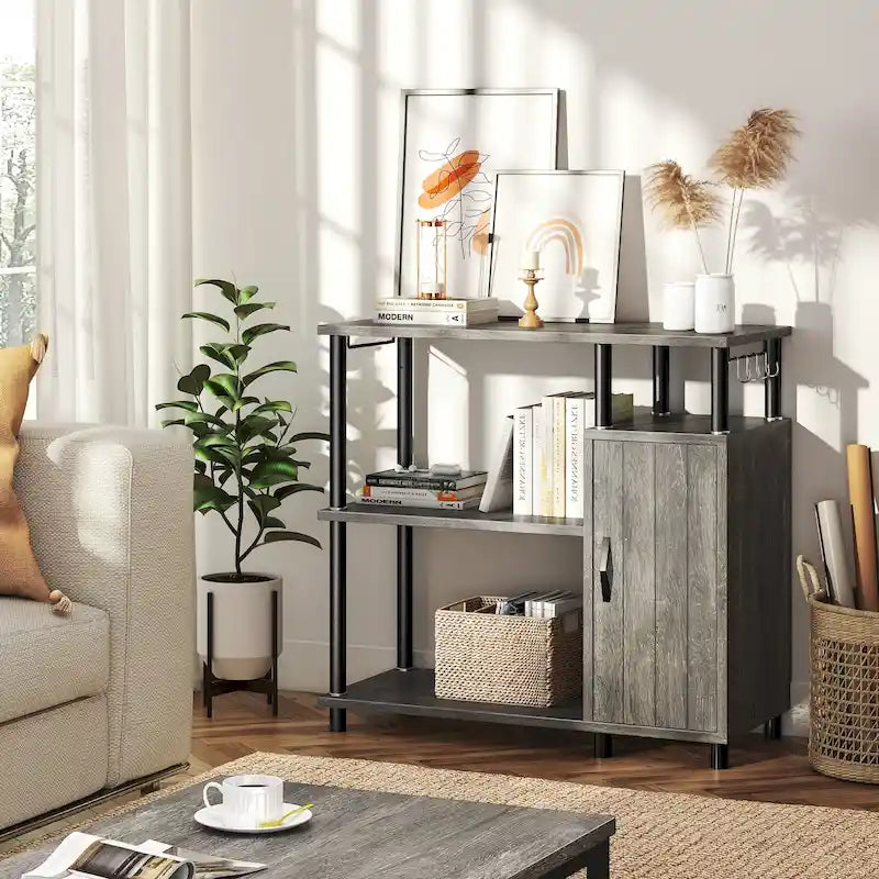 Mobile dispensa da cucina a 4 ripiani con supporto per microonde e ganci - larghezza 90 cm