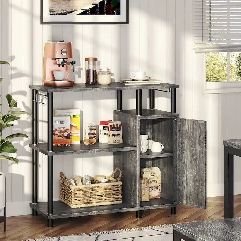 Mobile dispensa da cucina a 4 ripiani con supporto per microonde e ganci - larghezza 90 cm