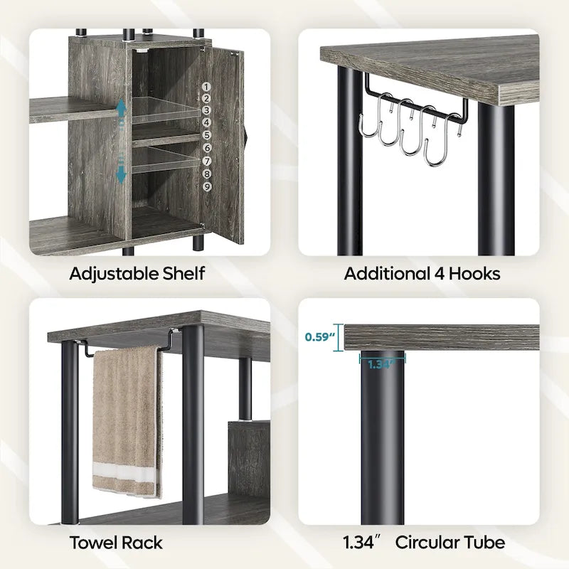 Mobile dispensa da cucina a 4 ripiani con supporto per microonde e ganci - larghezza 90 cm