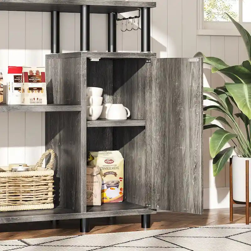 Mobile dispensa da cucina a 4 ripiani con supporto per microonde e ganci - larghezza 90 cm