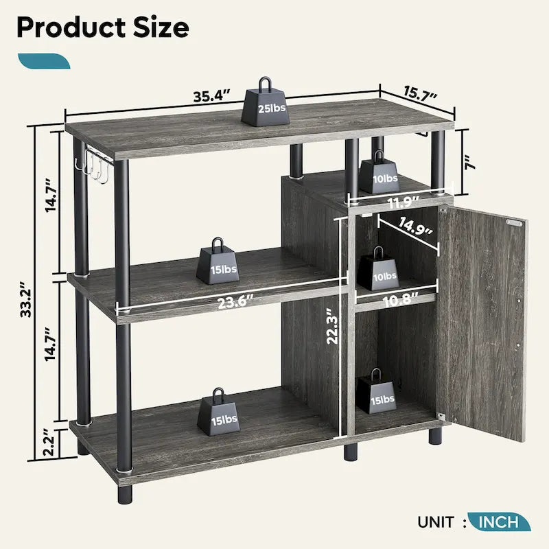 Mobile dispensa da cucina a 4 ripiani con supporto per microonde e ganci - larghezza 90 cm