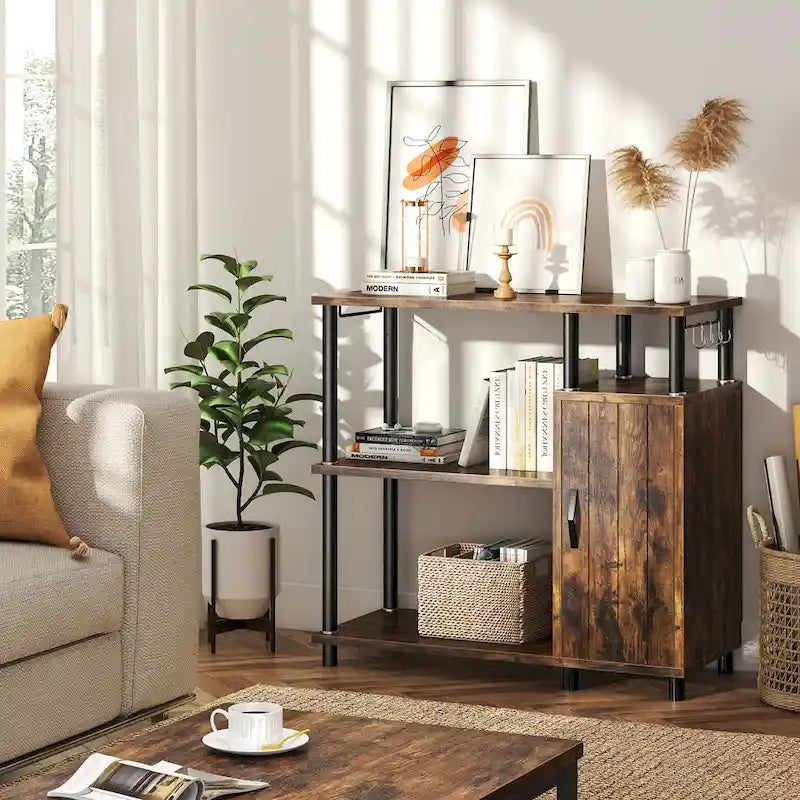 Mobile dispensa da cucina a 4 ripiani con supporto per microonde e ganci - larghezza 90 cm