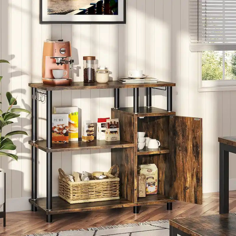 Mobile dispensa da cucina a 4 ripiani con supporto per microonde e ganci - larghezza 90 cm