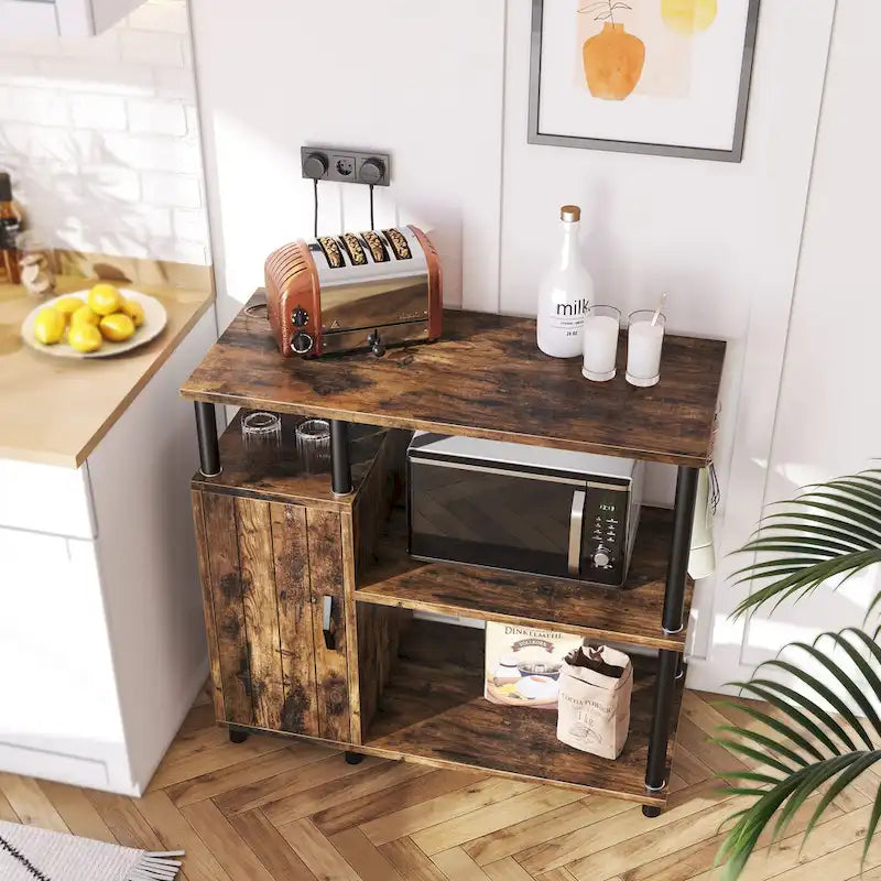 Mobile dispensa da cucina a 4 ripiani con supporto per microonde e ganci - larghezza 90 cm