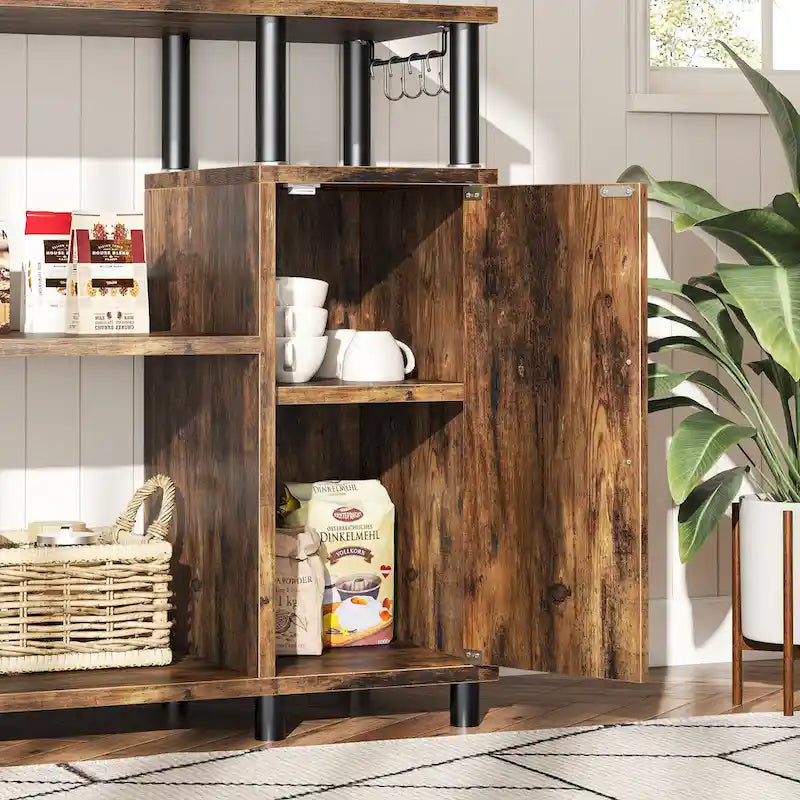 Mobile dispensa da cucina a 4 ripiani con supporto per microonde e ganci - larghezza 90 cm