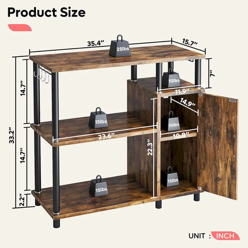 Mobile dispensa da cucina a 4 ripiani con supporto per microonde e ganci - larghezza 90 cm