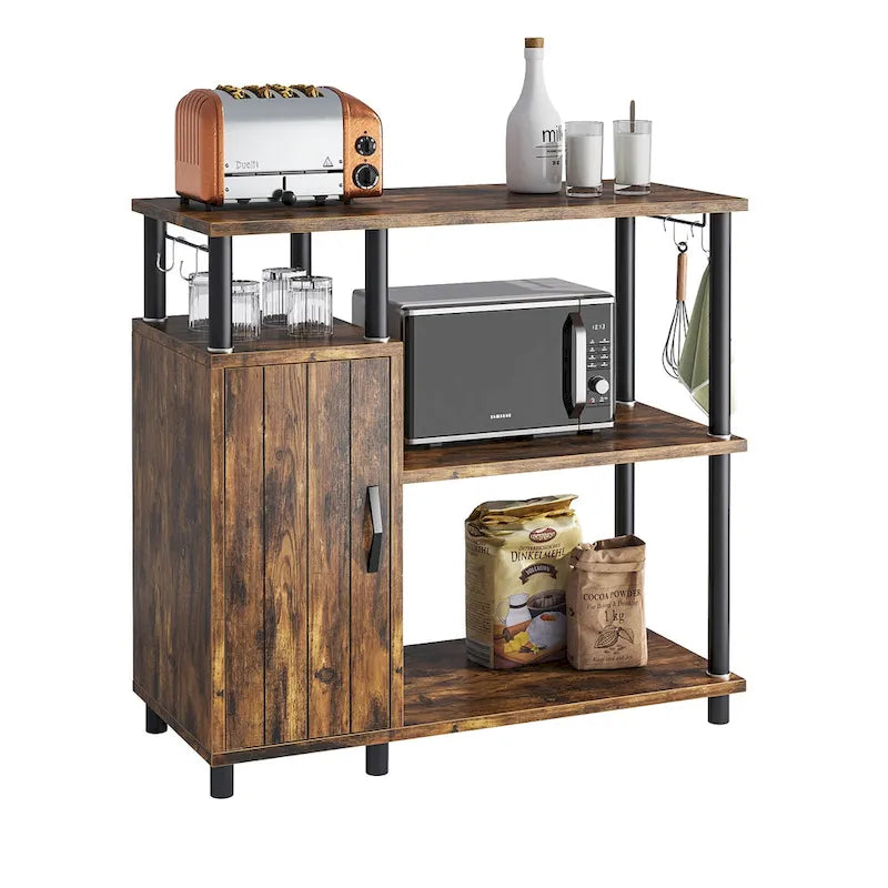 Mobile dispensa da cucina a 4 ripiani con supporto per microonde e ganci - larghezza 90 cm