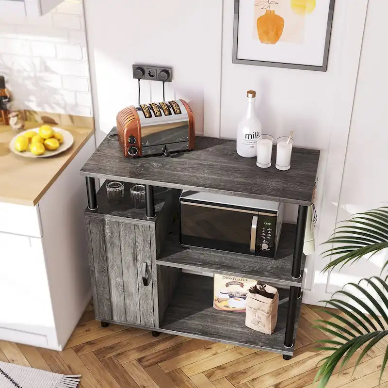 Mobile dispensa da cucina a 4 ripiani con supporto per microonde e ganci - larghezza 90 cm