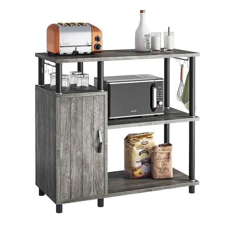 Mobile dispensa da cucina a 4 ripiani con supporto per microonde e ganci - larghezza 90 cm