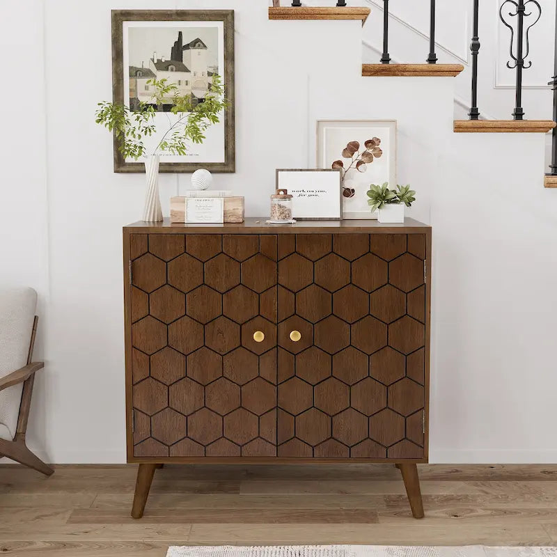 Credenza da fattoria marrone scuro con motivo a nido d'ape