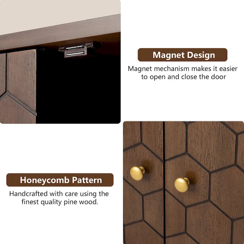 Credenza da fattoria marrone scuro con motivo a nido d'ape