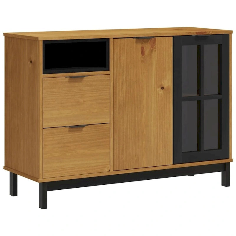 Credenza con ante in vetro – Legno massello di pino, 110 x 40 x 80 cm