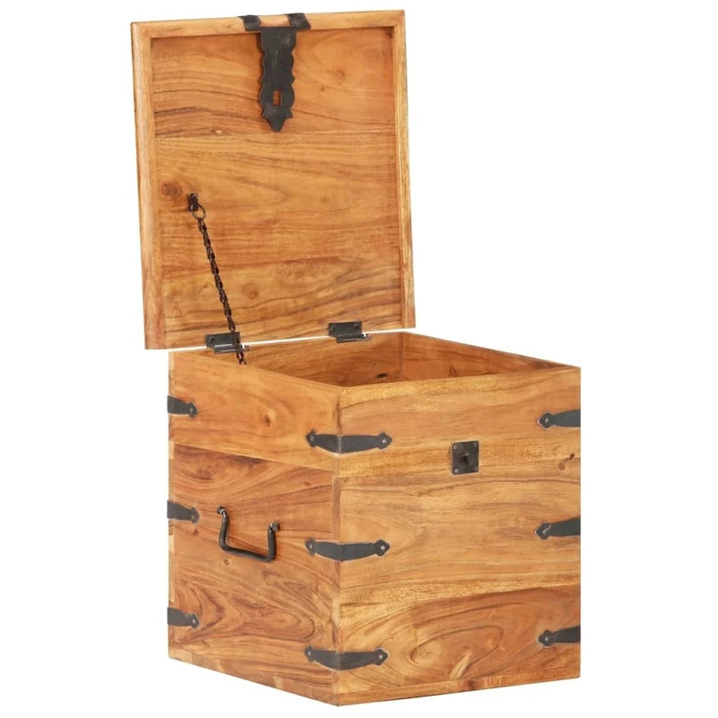 Baule contenitore in legno massello di acacia 40x40x40 cm