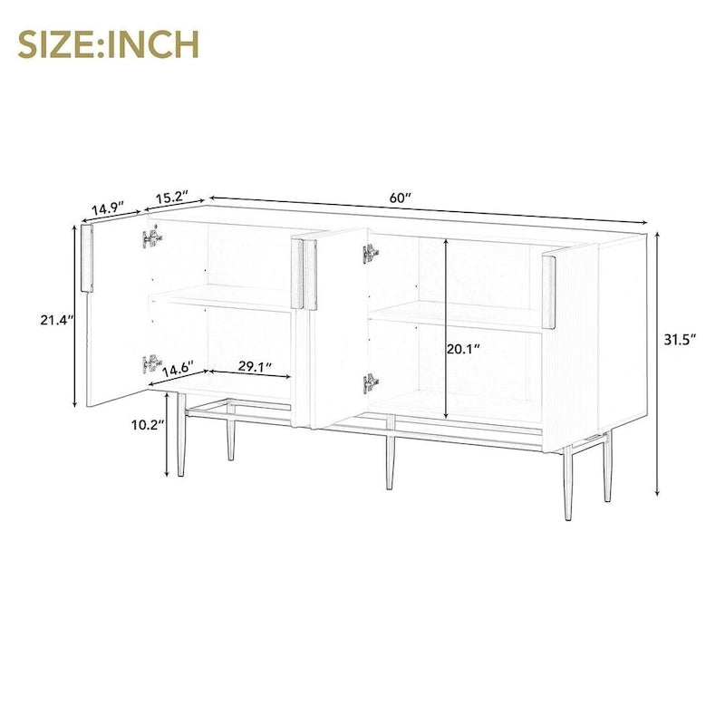 Credenza a buffet a 4 ante da 60" con ripiani regolabili