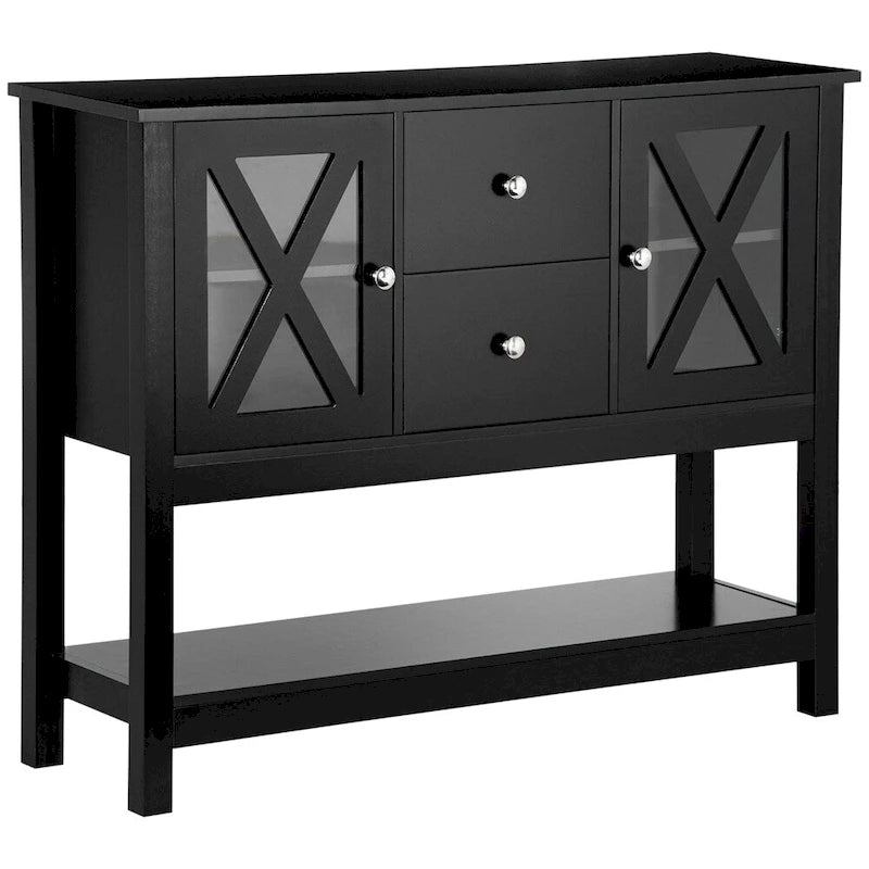 Credenza in legno con cassetti e anta in vetro