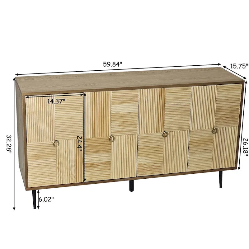 Mobiletto contenitore a 4 ante con pannelli in legno intagliato