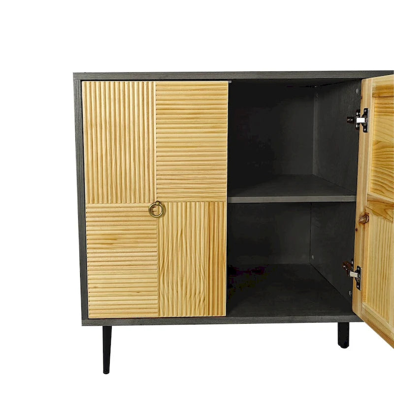 Mobiletto contenitore a 4 ante con pannelli in legno intagliato