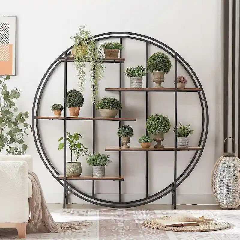 Scaffale portaoggetti in stile industriale a 6 ripiani con ripiani in legno e struttura in metallo