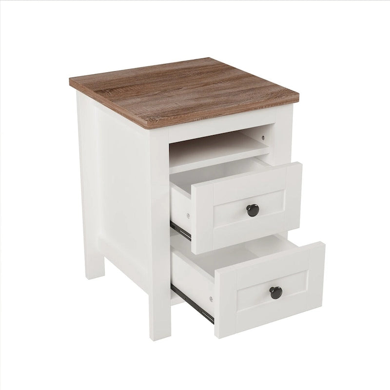 Comodino in legno a 2 cassetti con spazio contenitore