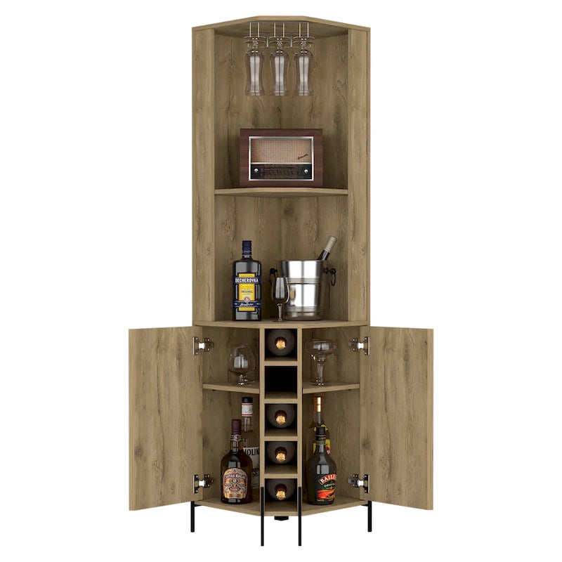 Mobile bar ad angolo con portabottiglie e ante