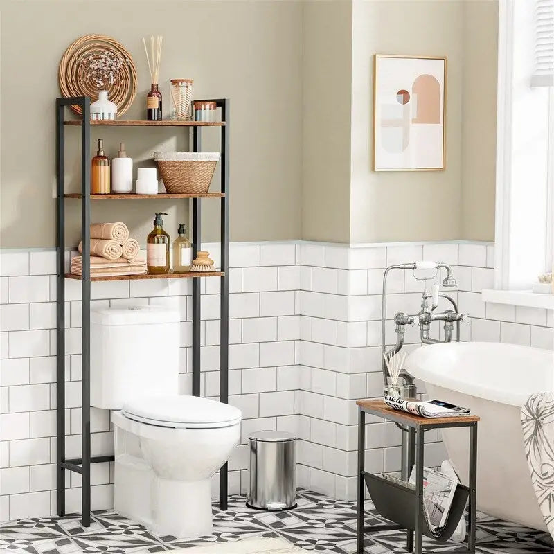 Scaffale organizer da bagno salvaspazio sopra il WC con 3 ripiani aperti