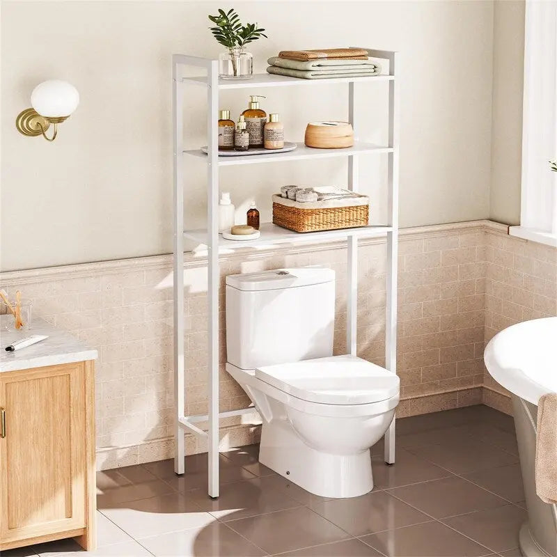 Scaffale organizer da bagno salvaspazio sopra il WC con 3 ripiani aperti