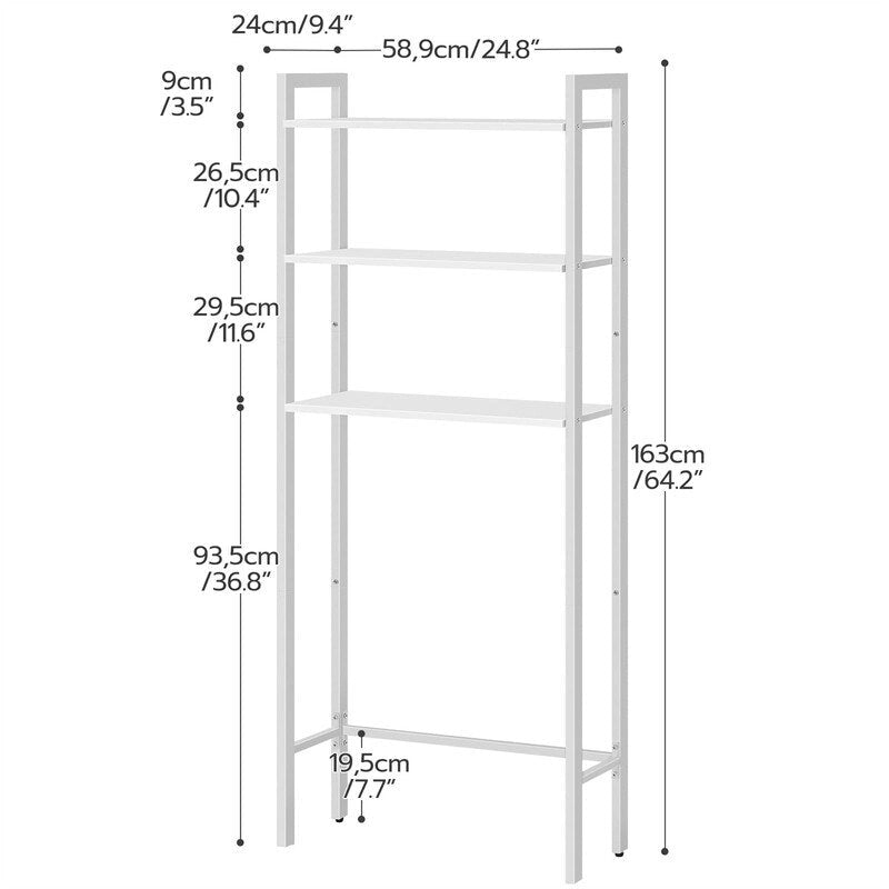 Scaffale organizer da bagno salvaspazio sopra il WC con 3 ripiani aperti