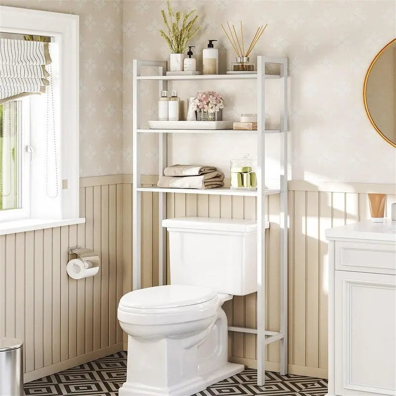 Scaffale organizer da bagno salvaspazio sopra il WC con 3 ripiani aperti